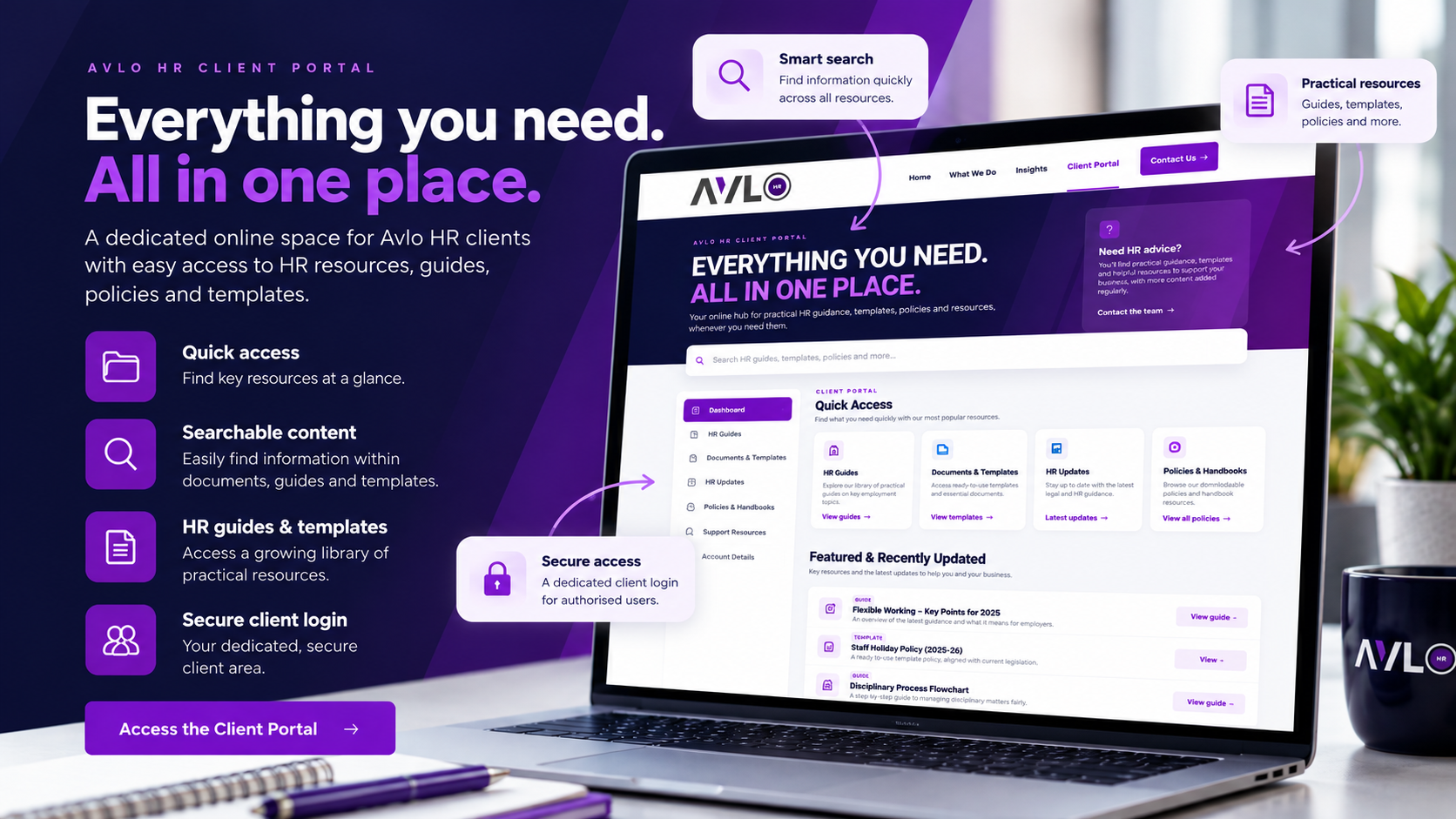 The new Avlo HR Client Portal dashboard